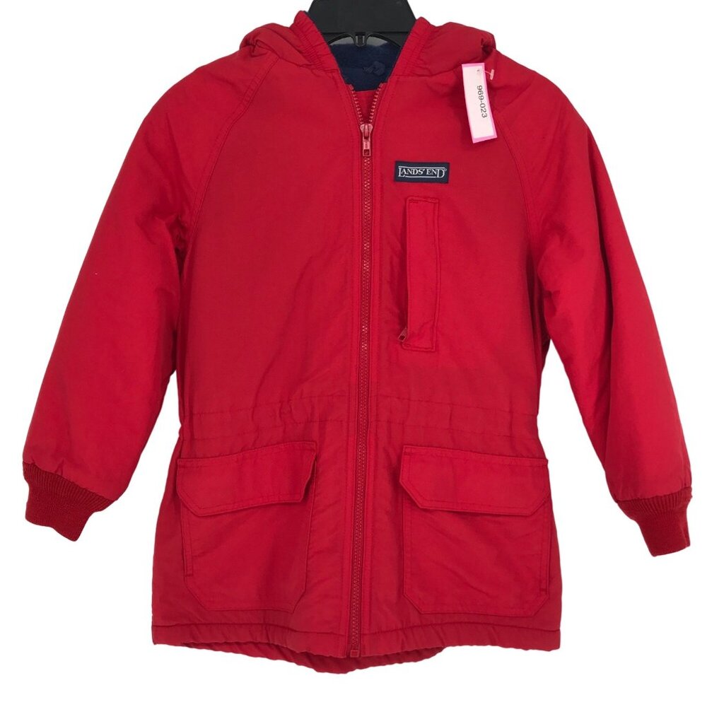 Lands End Youth L Squall Red Jacket Hooded Fleece Lined Squall Winter Coat Ski
